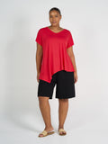 Holiday Asymmetrical Bamboo V-Neck T-Shirt - Lipstick