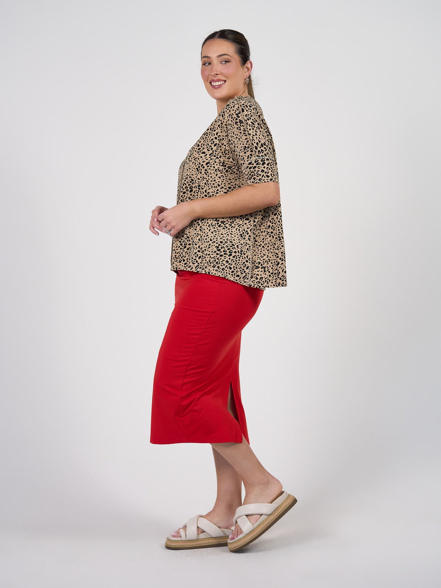 Stella Oversized Bamboo Slouch T-Shirt - Brown Leopard