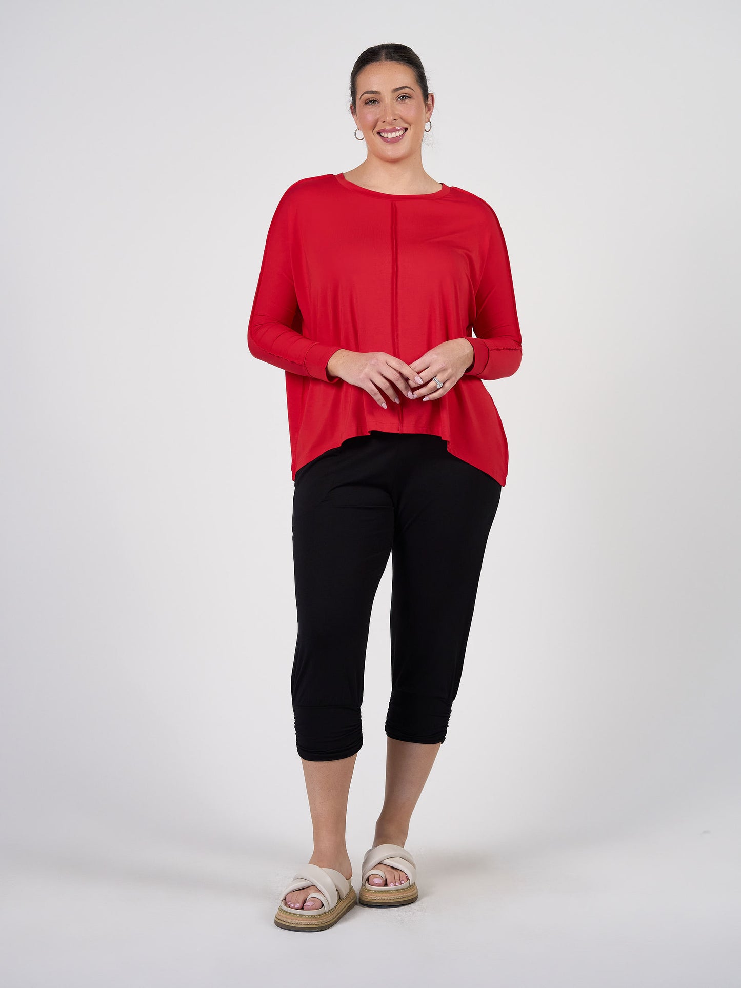 Stella Longsleeve Oversized Bamboo Slouch Top - Fiery Red