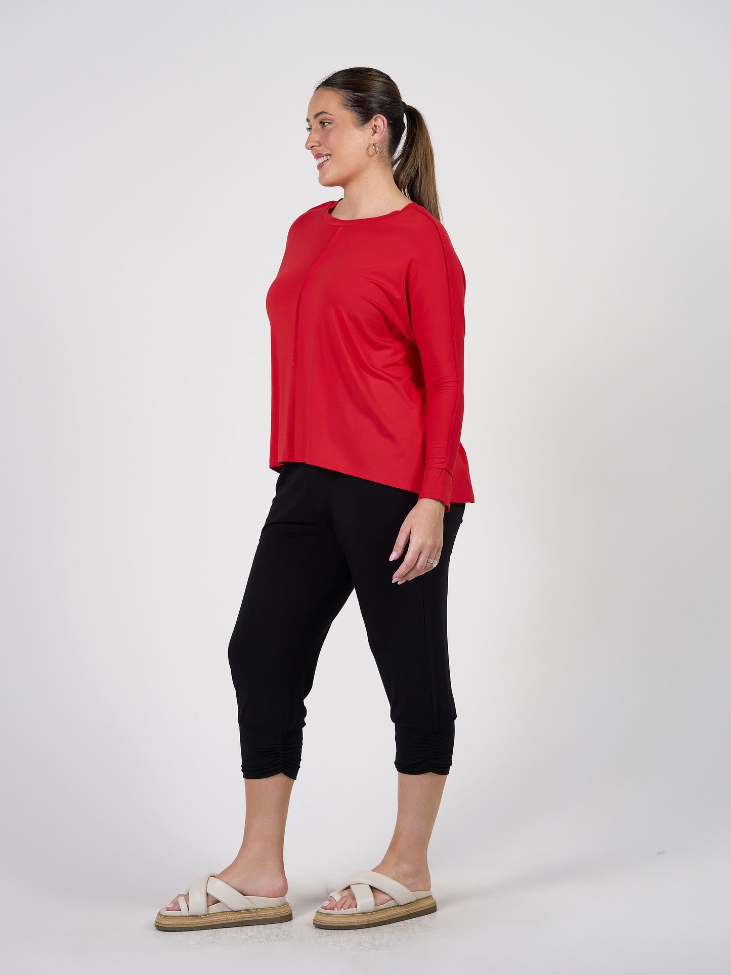 Stella Longsleeve Oversized Bamboo Slouch Top - Fiery Red