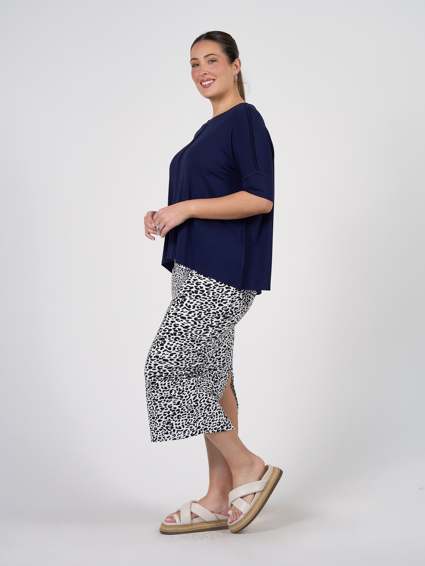 Stella Oversized Bamboo Slouch T-Shirt - Navy