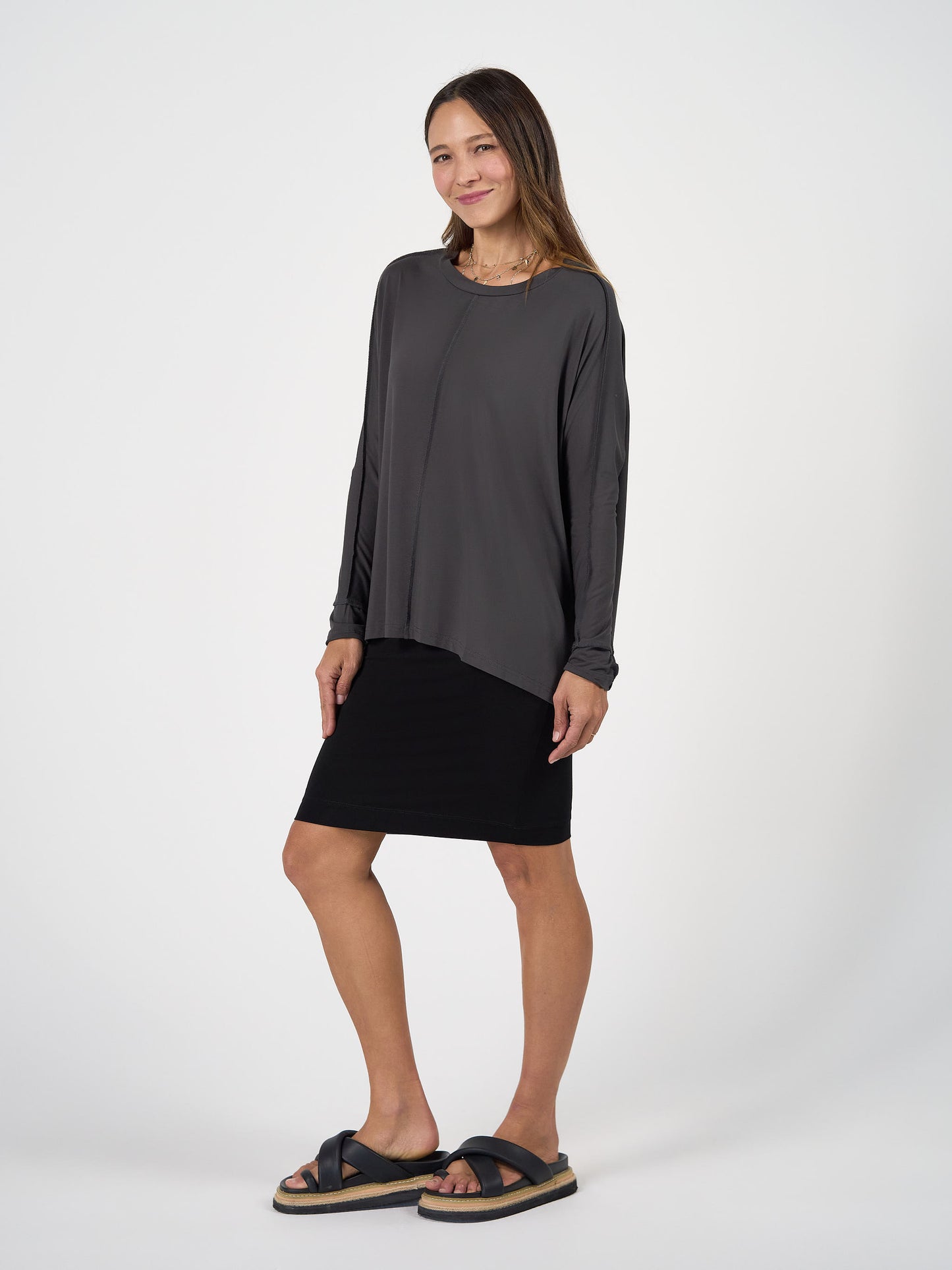 Stella Longsleeve Oversized Bamboo Slouch Top - Steel
