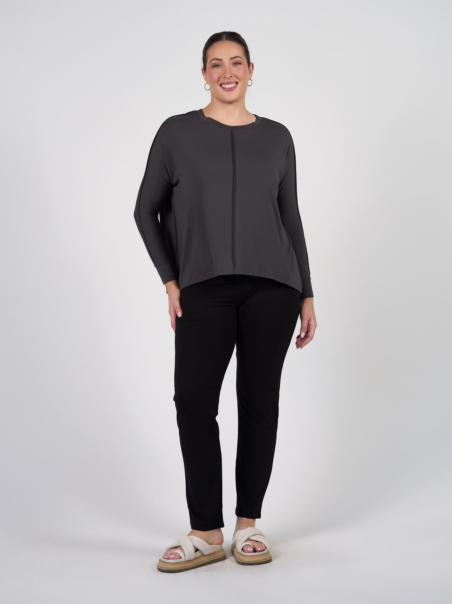 Stella Longsleeve Oversized Bamboo Slouch Top - Steel