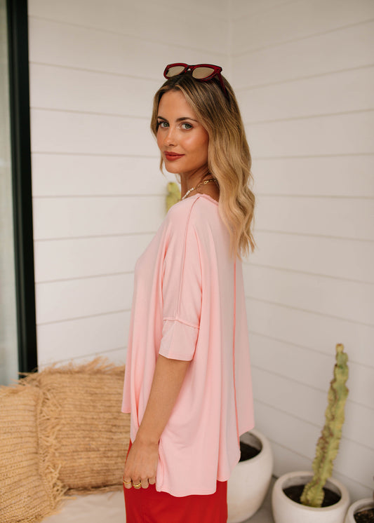 Stella Oversized Bamboo Slouch T-Shirt - Crystal Rose