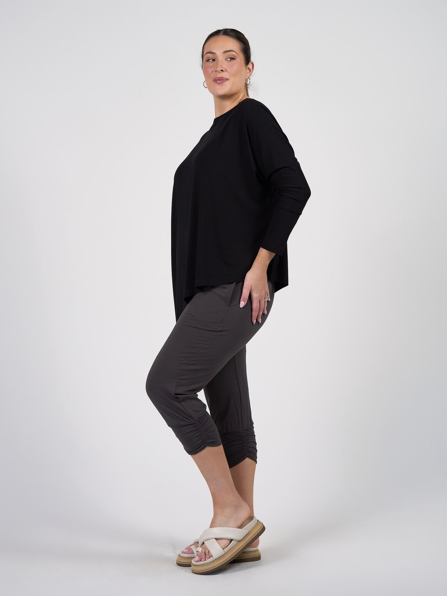 Susie Oversized Asymmetrical Bamboo Top - Black