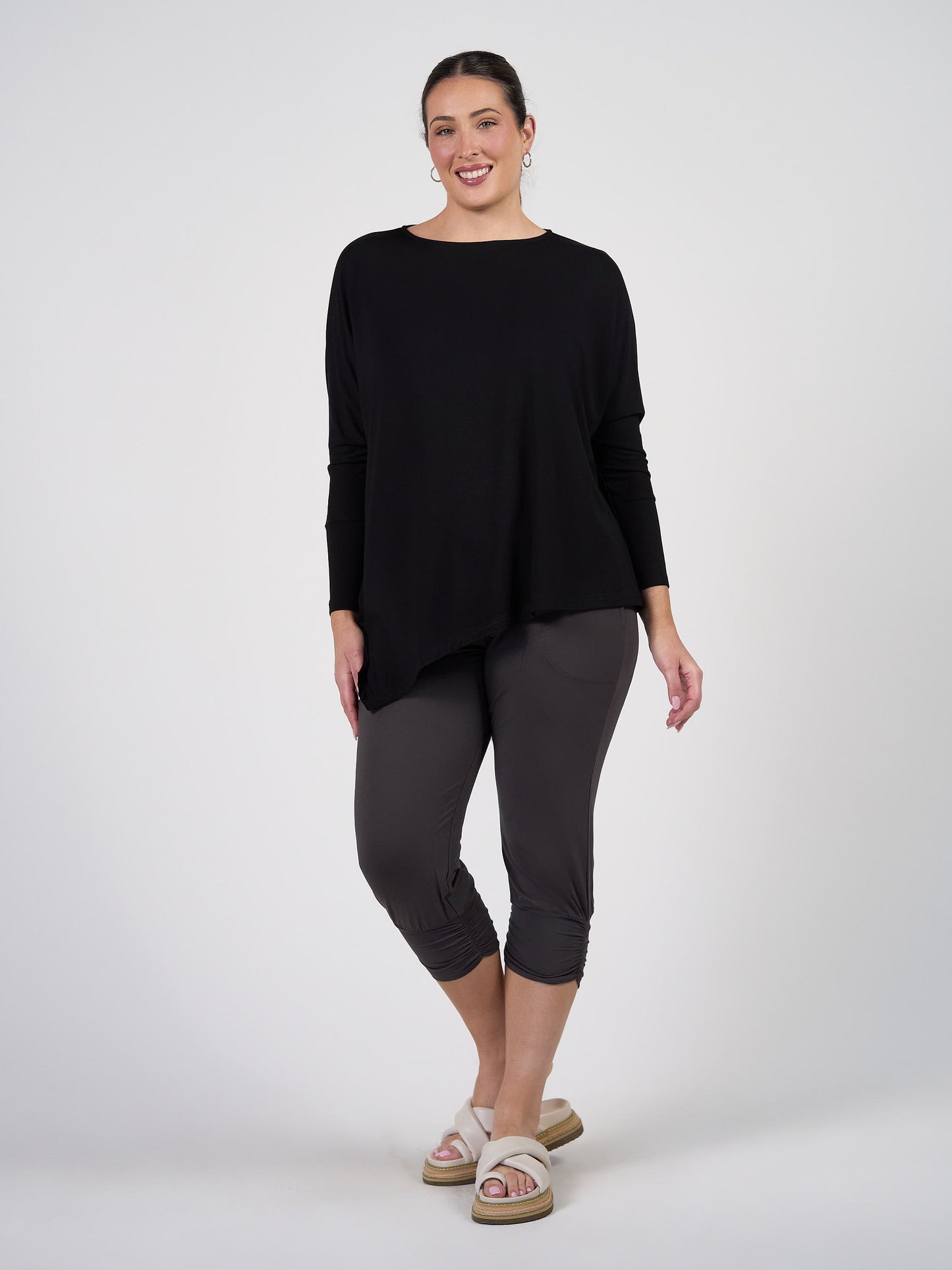 Susie Oversized Asymmetrical Bamboo Top - Black