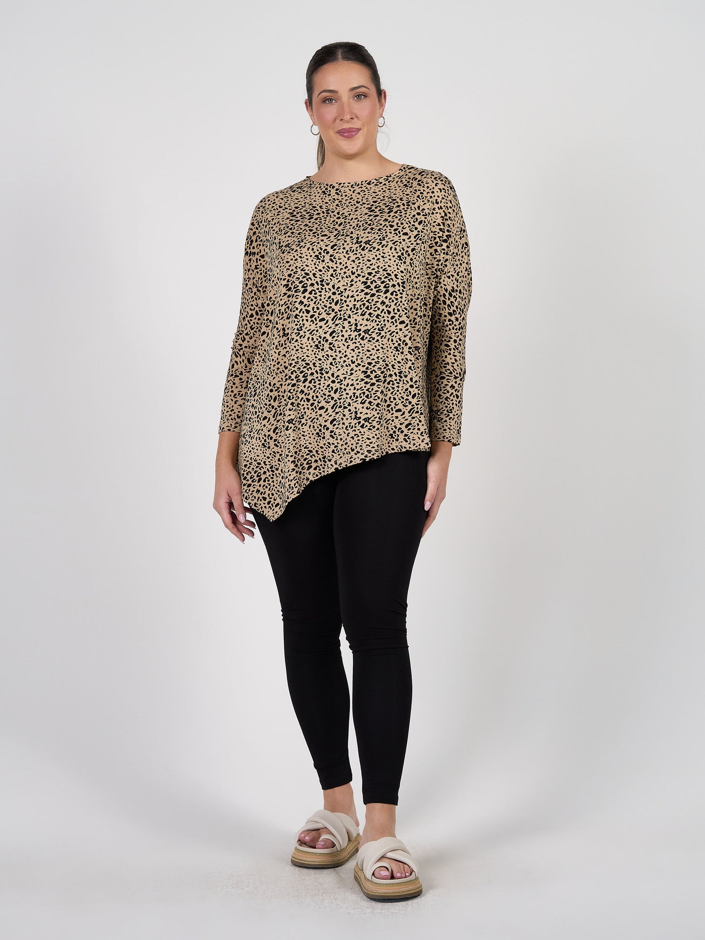 Susie Oversized Asymmetrical Bamboo Top - Brown Leopard