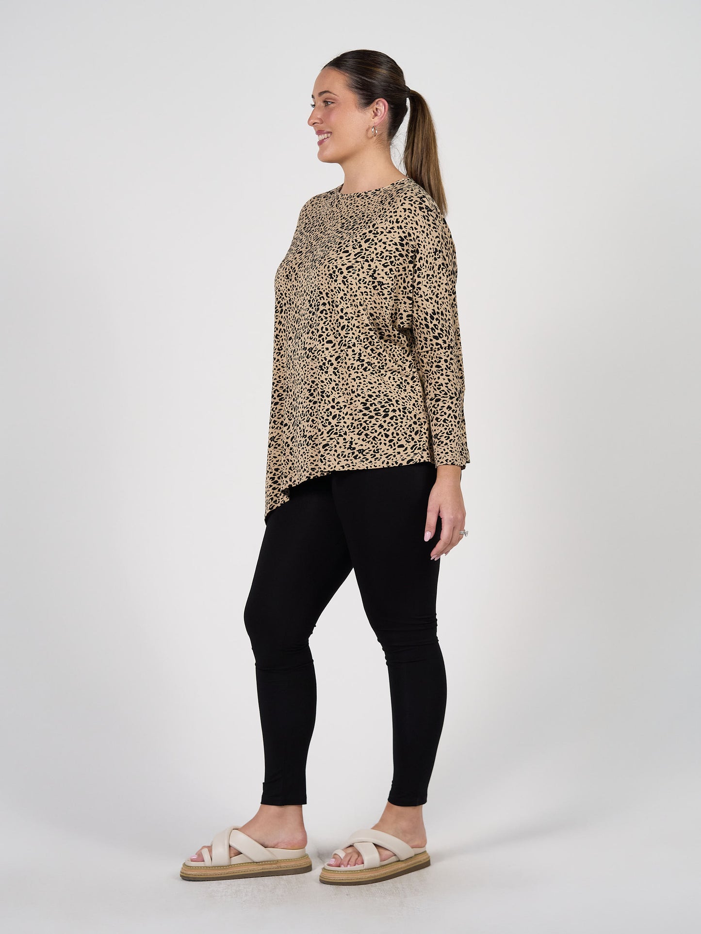 Susie Oversized Asymmetrical Bamboo Top - Brown Leopard