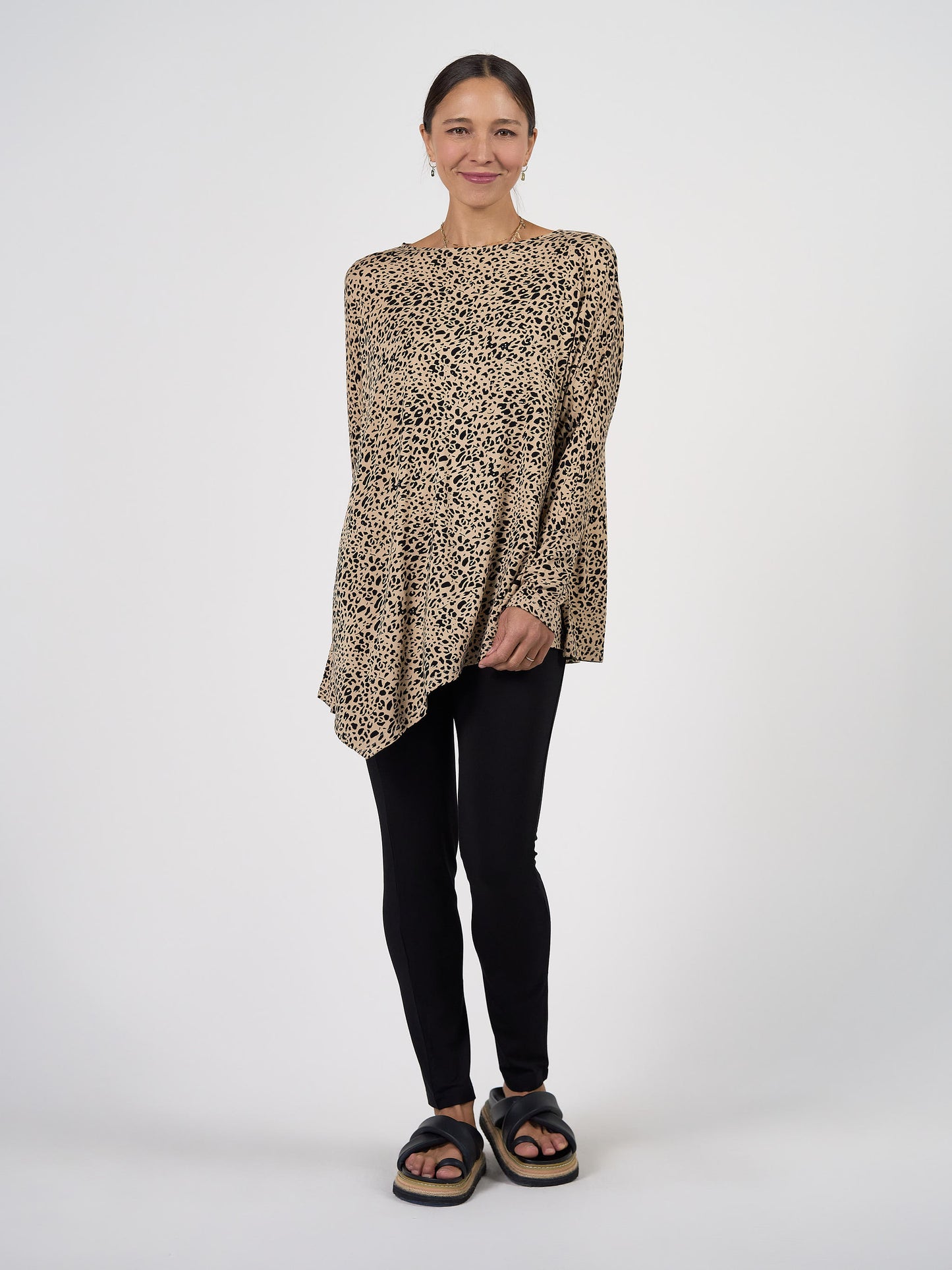 Susie Oversized Asymmetrical Bamboo Top - Brown Leopard