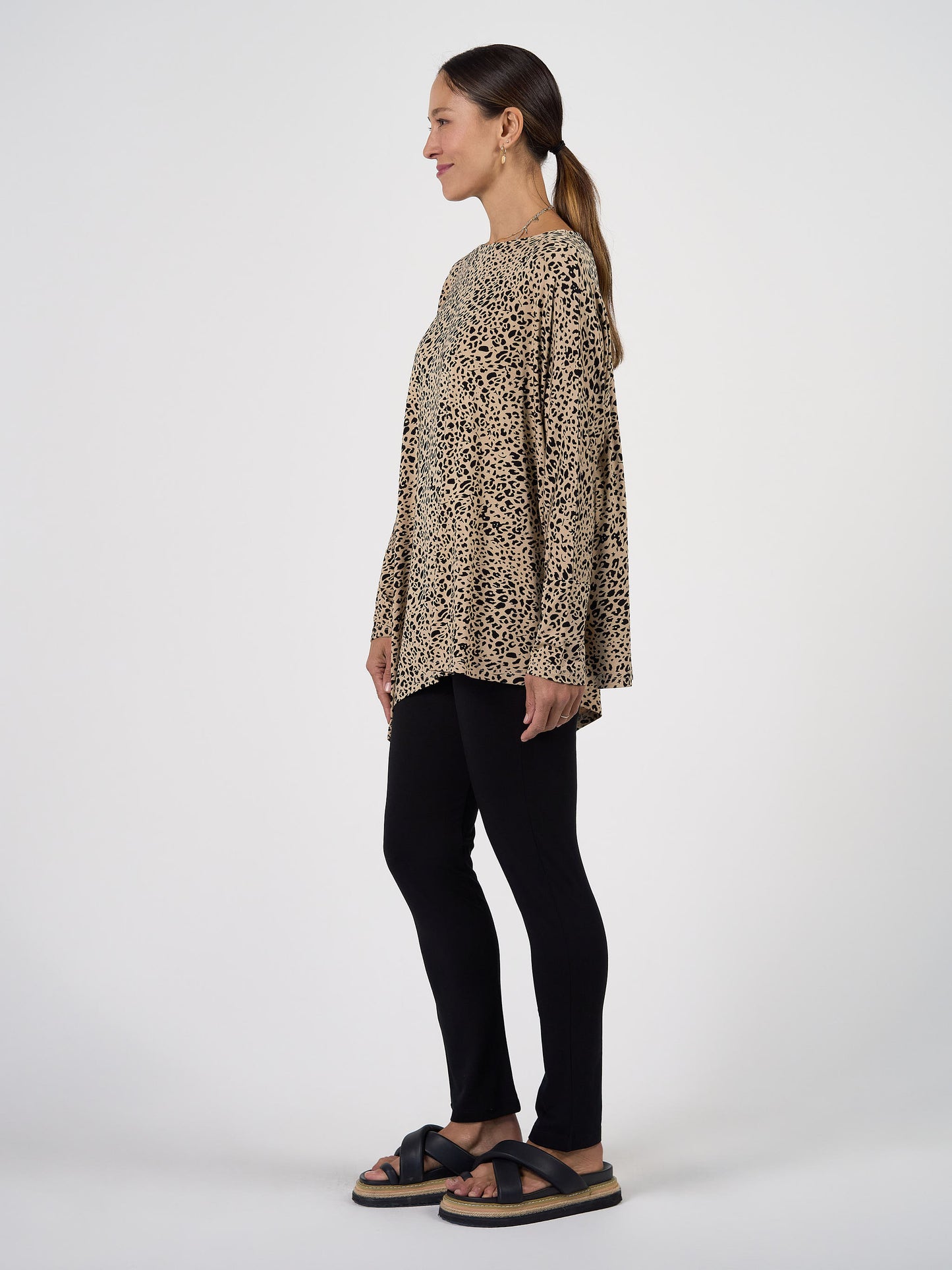 Susie Oversized Asymmetrical Bamboo Top - Brown Leopard