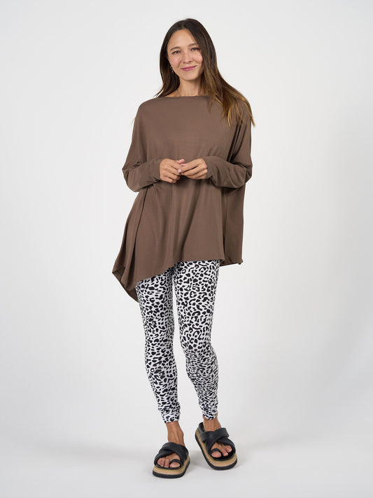 Susie Oversized Asymmetrical Bamboo Top - Chocolate