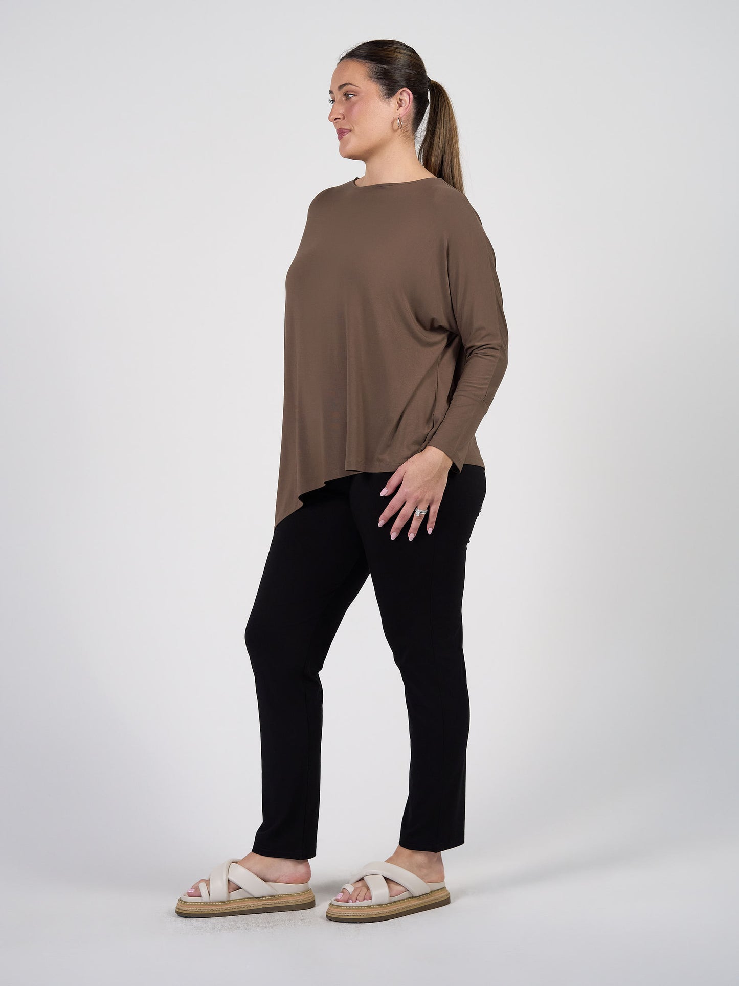 Susie Oversized Asymmetrical Bamboo Top - Chocolate