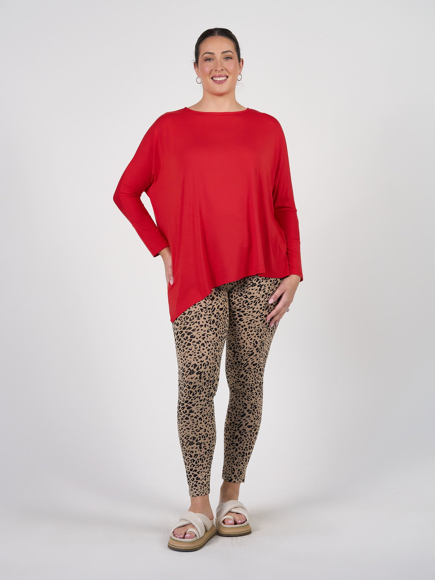 Susie Oversized Asymmetrical Bamboo Top - Fiery Red