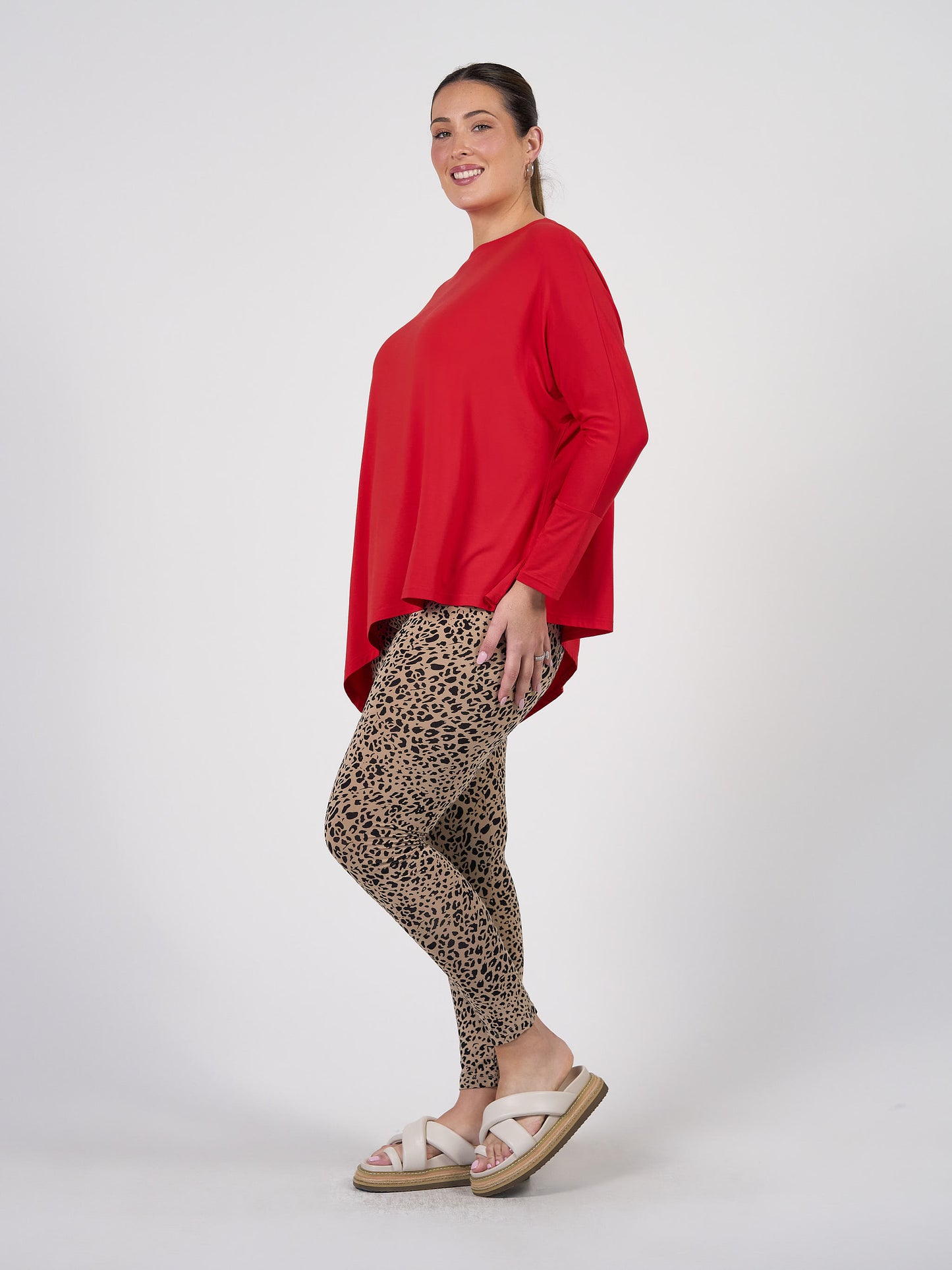 Susie Oversized Asymmetrical Bamboo Top - Fiery Red