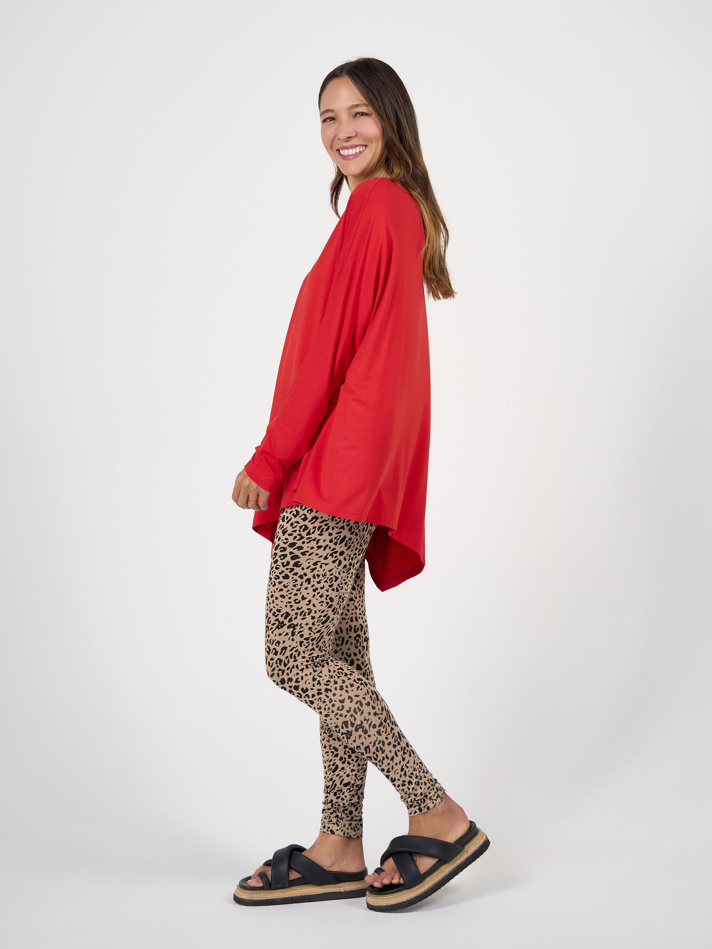 Susie Oversized Asymmetrical Bamboo Top - Fiery Red