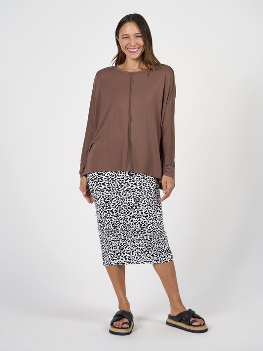 Stella Longsleeve Oversized Bamboo Slouch Top - Chocolate