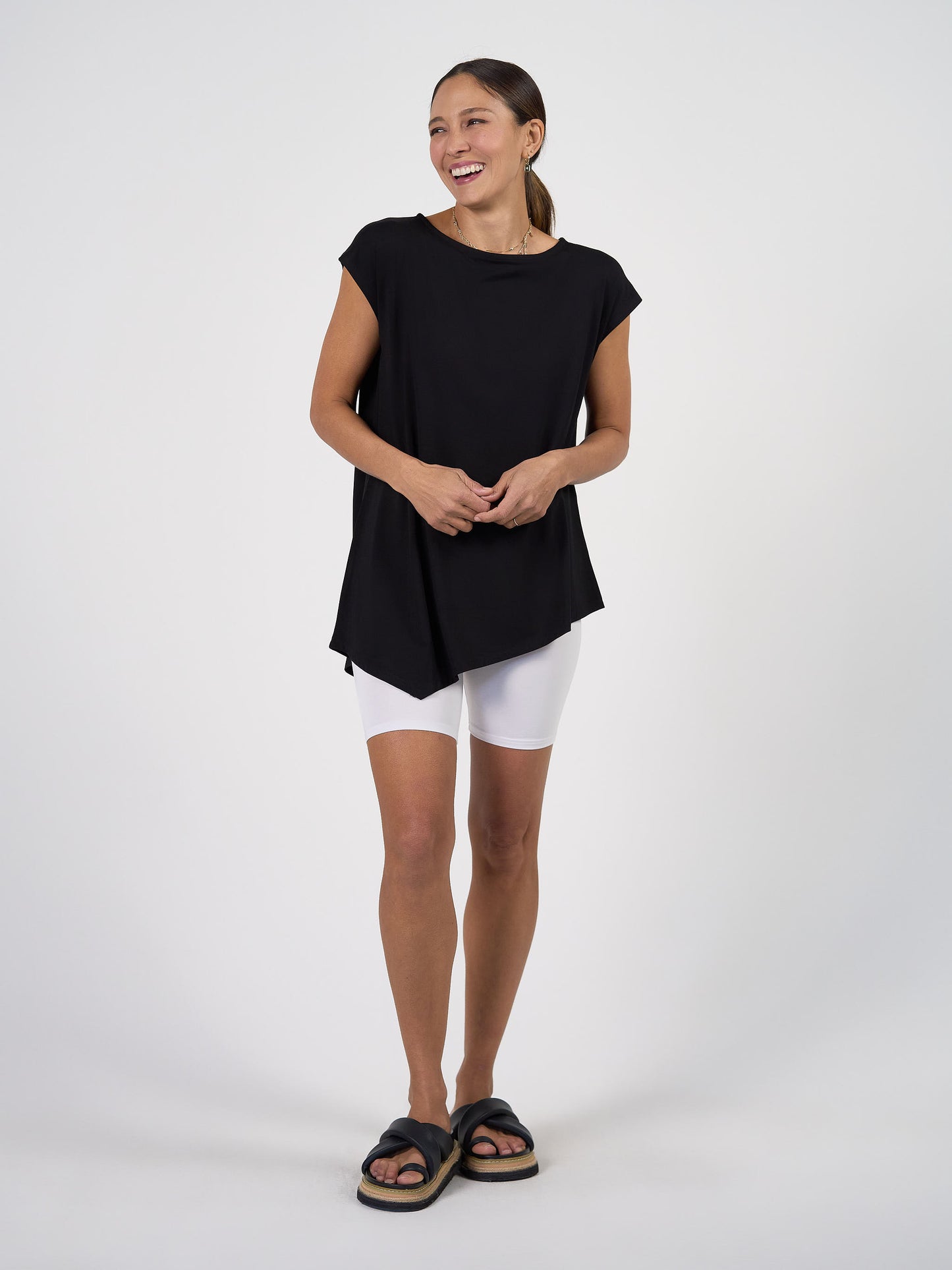 Toni Asymmetrical Bamboo T-Shirt - Black