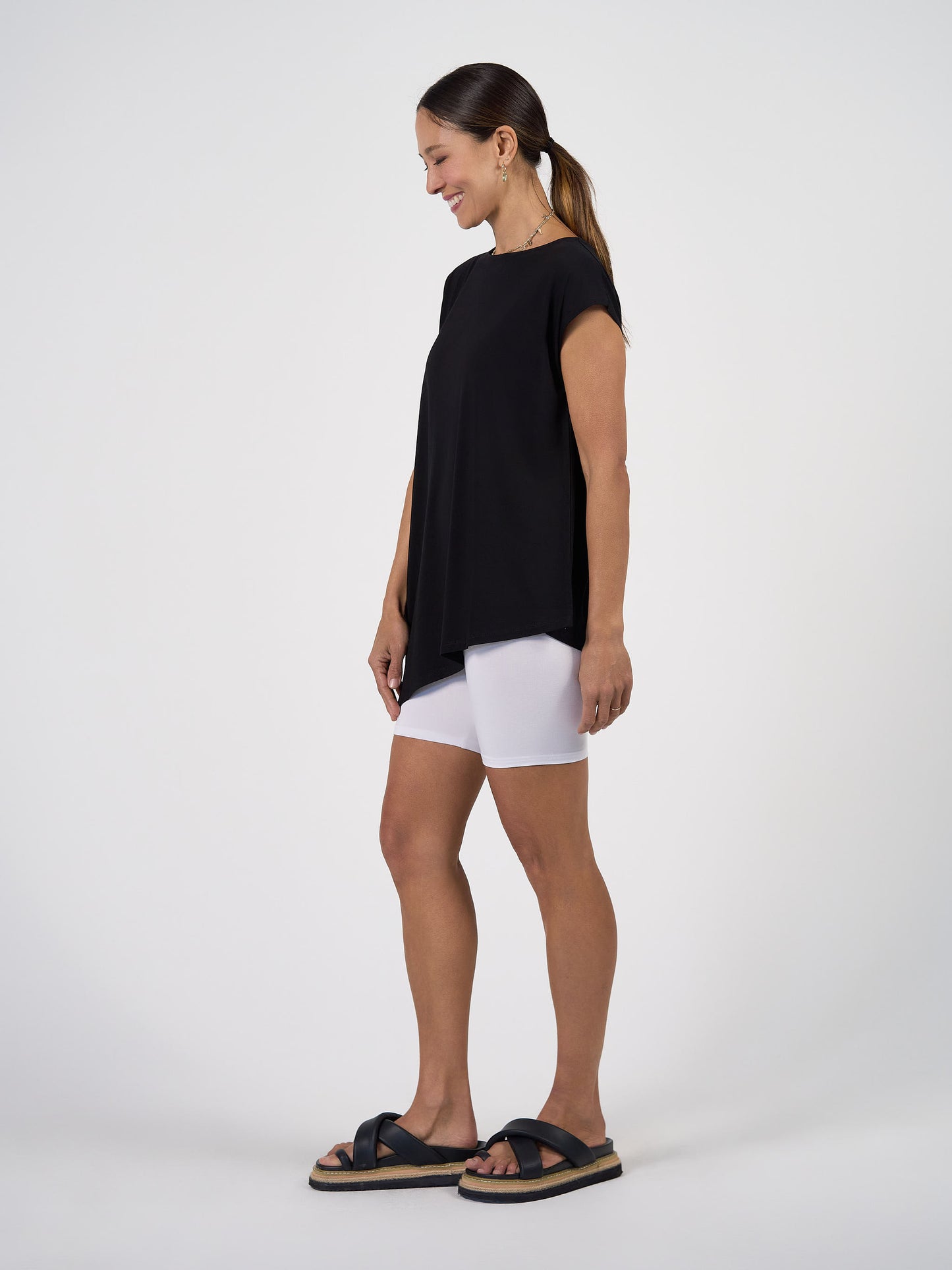 Toni Asymmetrical Bamboo T-Shirt - Black