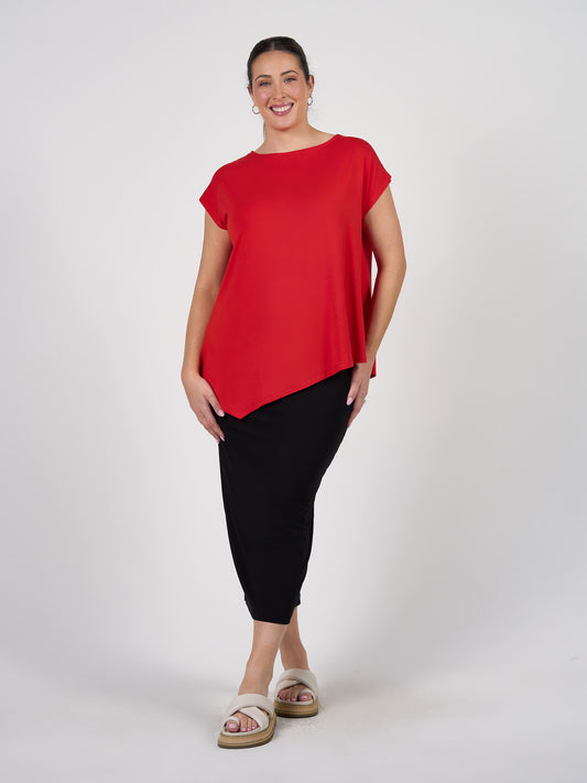 Toni Asymmetrical Bamboo T-Shirt - Fiery Red