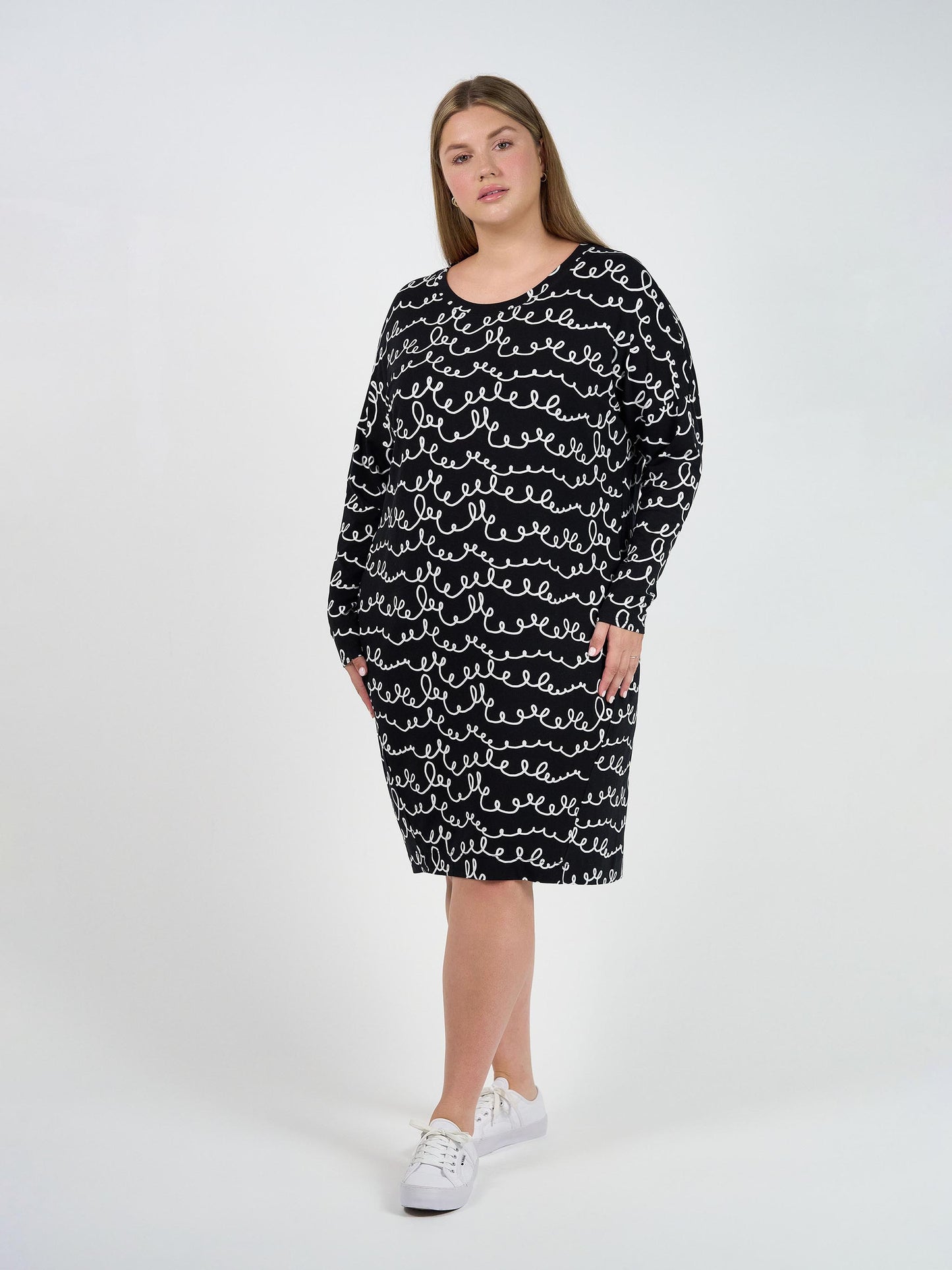 Turner Long-Sleeve Bamboo T-Shirt Dress - Squiggle