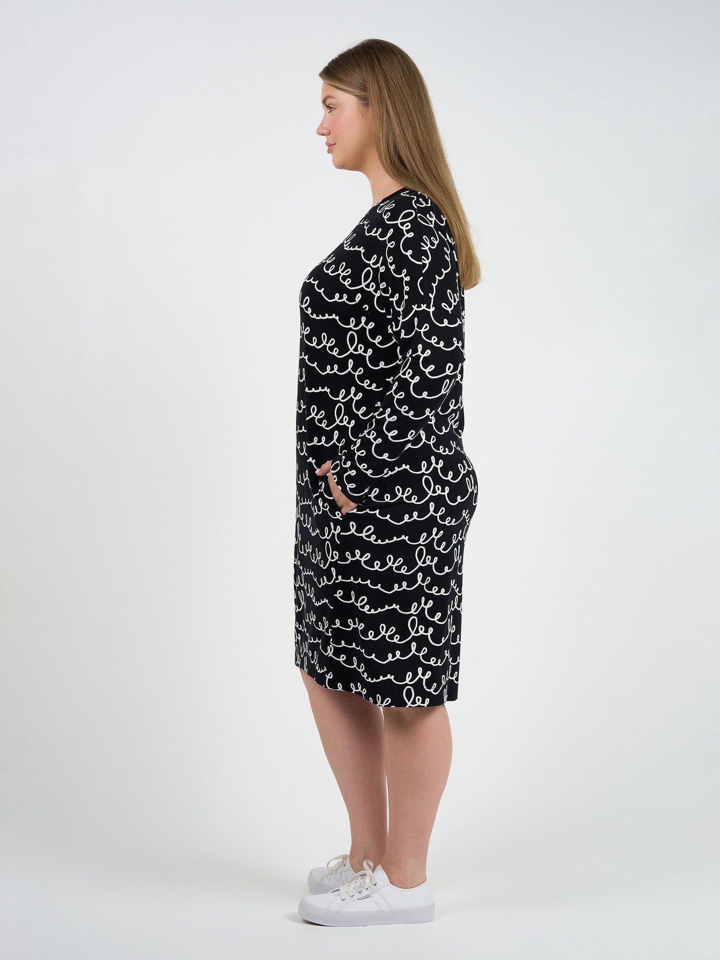Turner Long-Sleeve Bamboo T-Shirt Dress - Squiggle