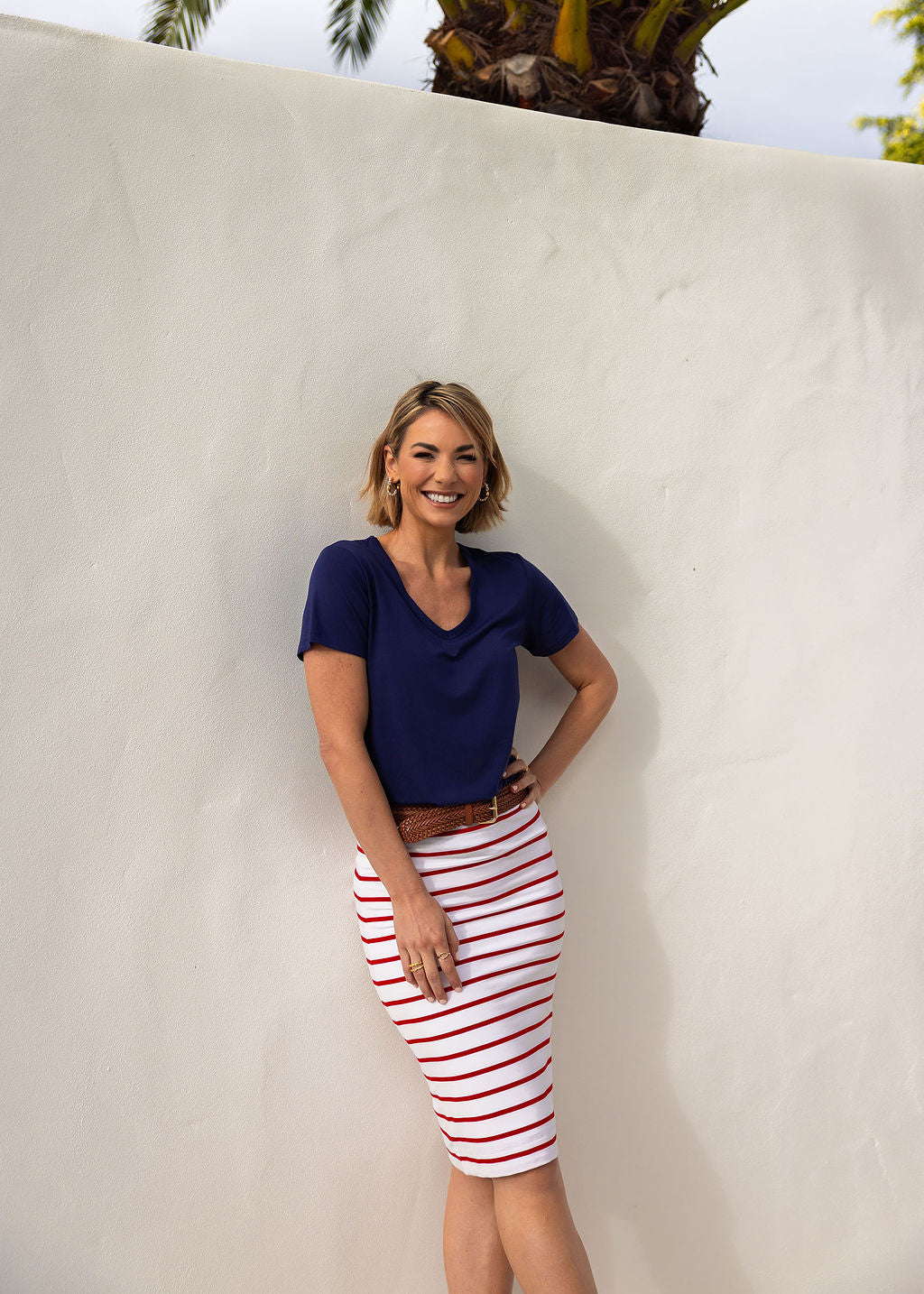 Veronica Bamboo V-Neck T-Shirt - Blue