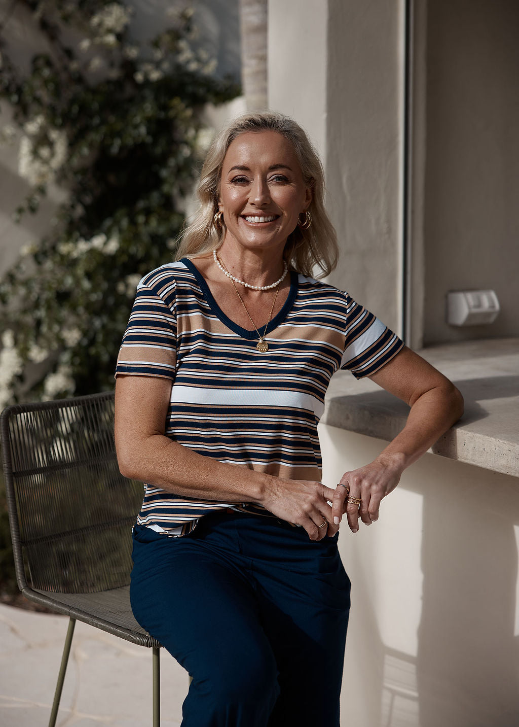 Veronica Bamboo V-Neck T-Shirt - Stripe