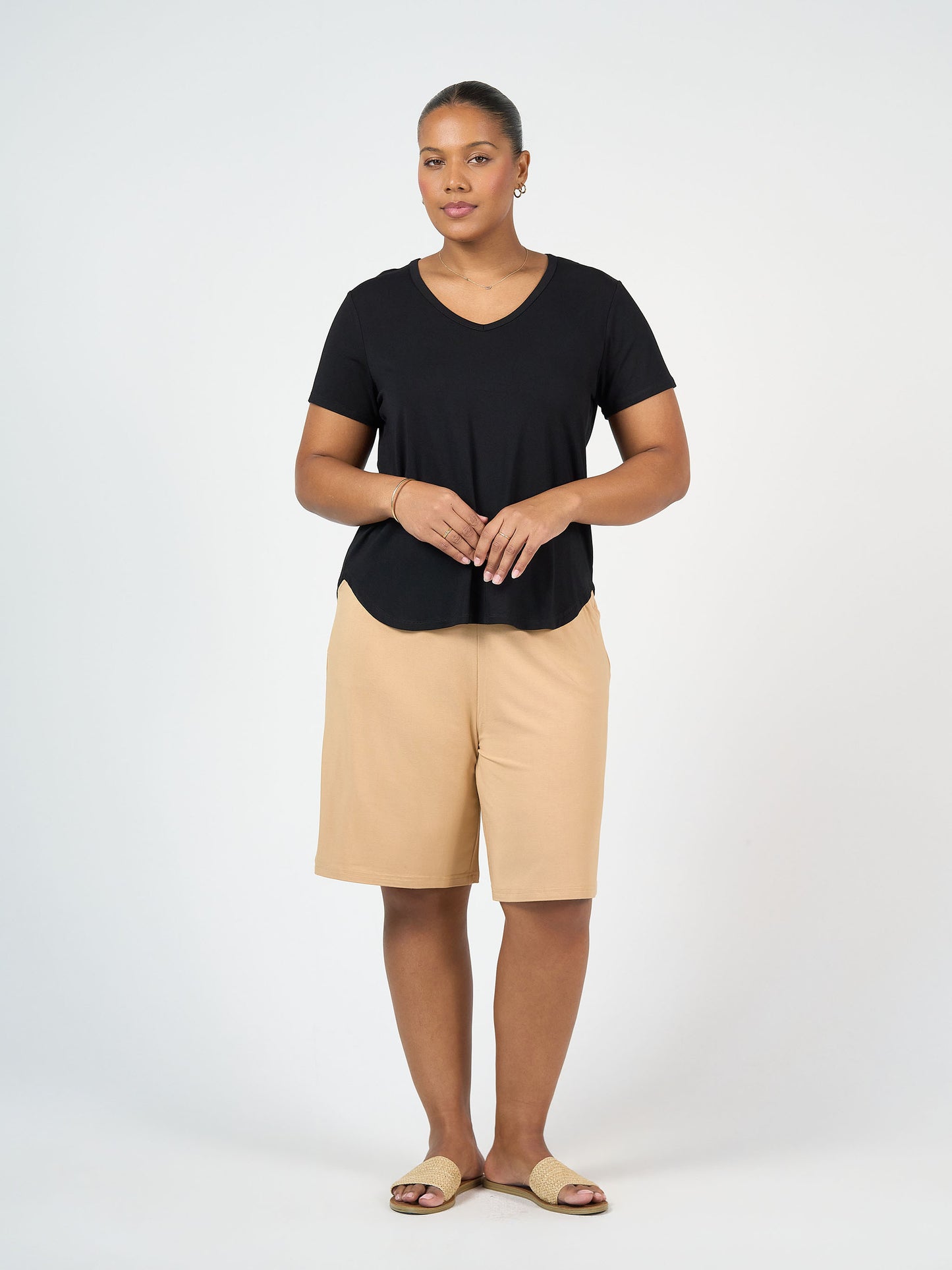 Simone Wide Leg Bamboo Shorts - Tan