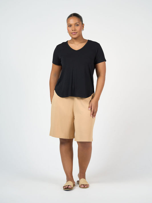 Lou Lou Australia Veronica Bamboo V-Neck T-Shirt in black.