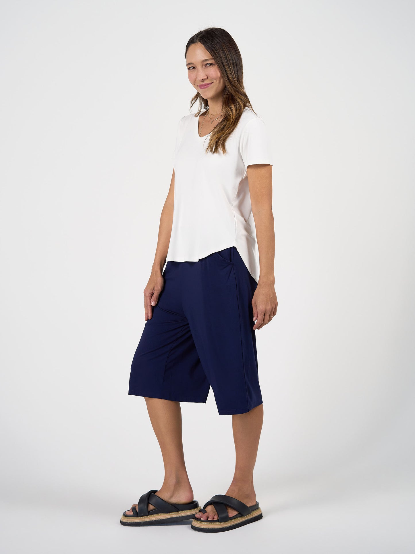 Bakar 3/4 Length Bamboo Culottes - Navy