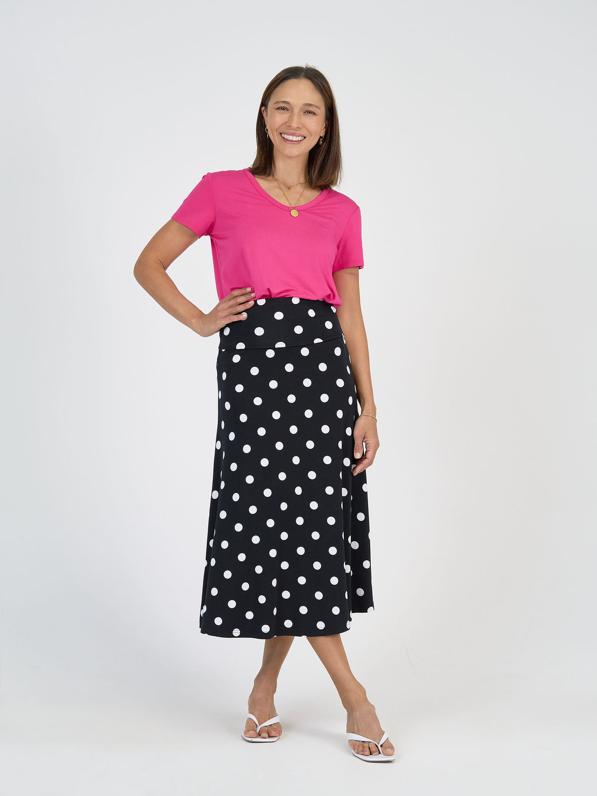 Lou Lou Australia Veronica Bamboo V-Neck T-Shirt in Fuschia, made from soft bamboo fabric and shown in a vibrant pink colour.