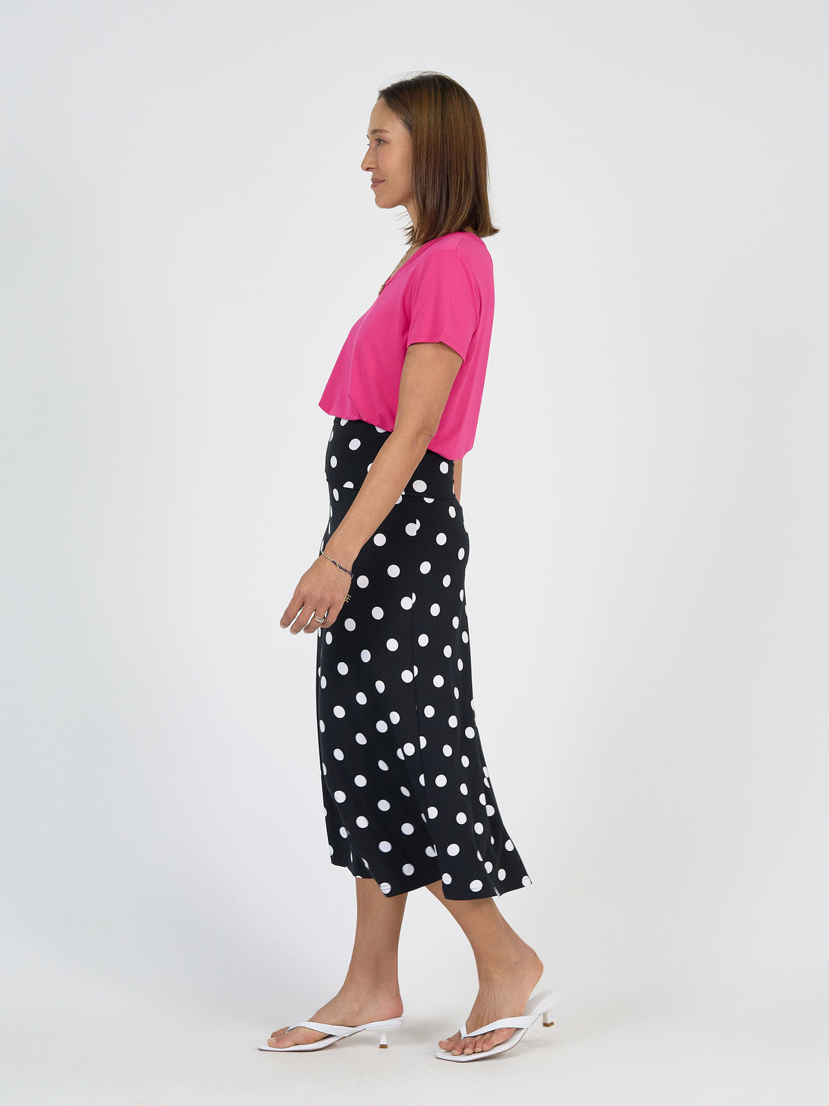 Lou Lou Australia Veronica Bamboo V-Neck T-Shirt in Fuschia, made from bamboo for comfort and style.