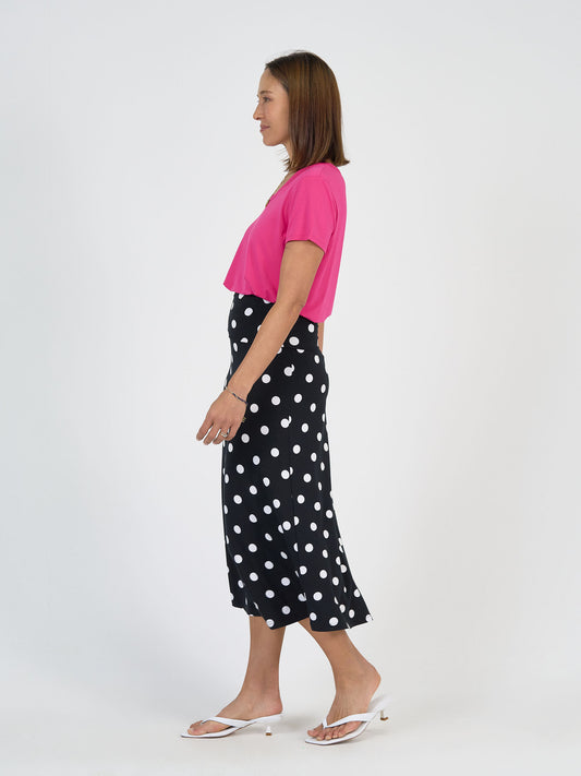 Lou Lou Australia Veronica Bamboo V-Neck T-Shirt in Fuschia, made from bamboo for comfort and style.