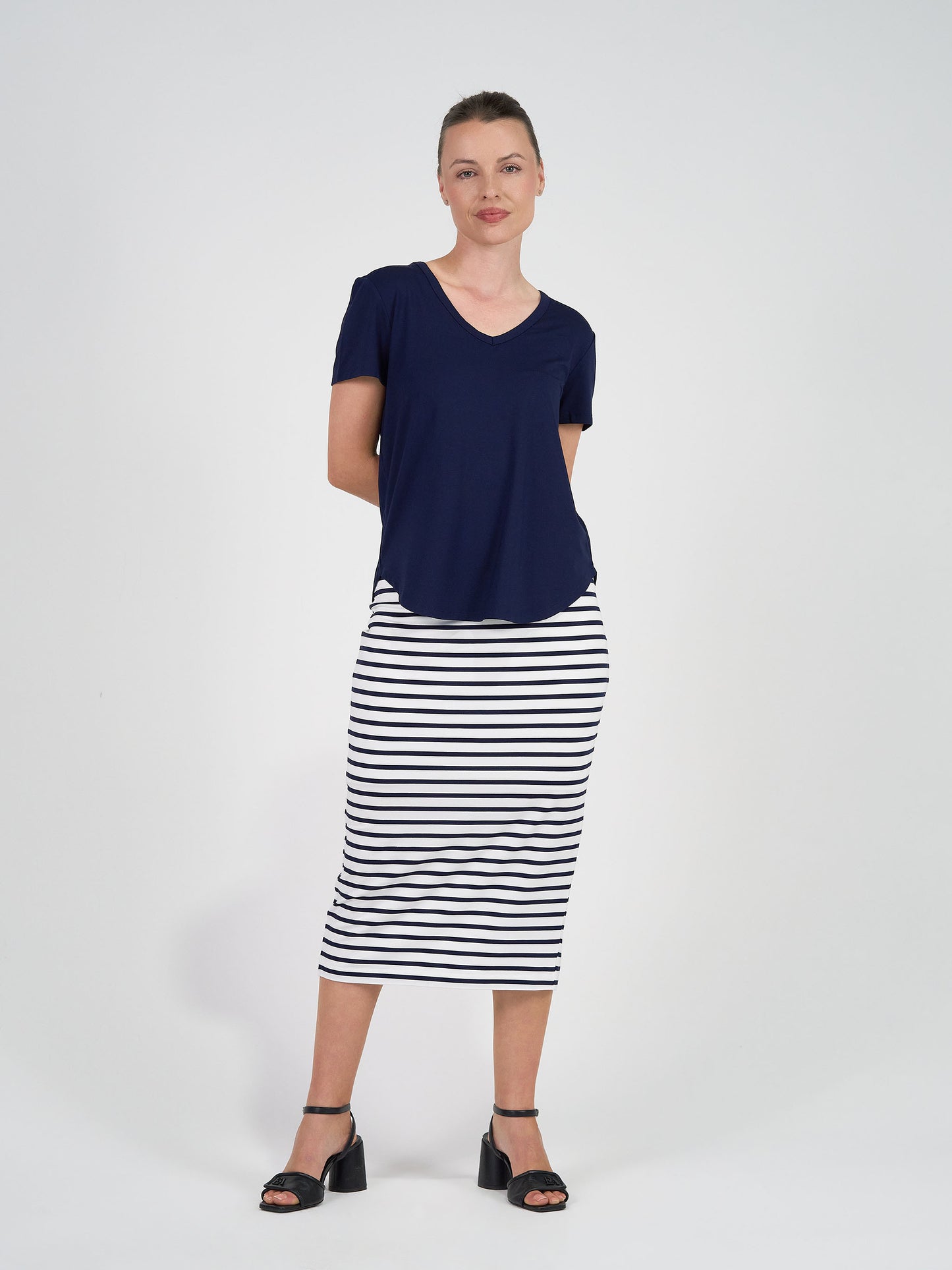 Maxi Whitney Bamboo Tube Skirt - Navy & White Stripe