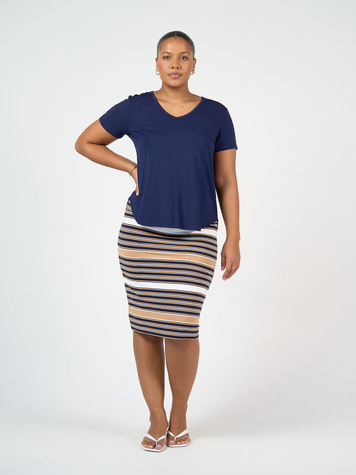 Lou Lou Australia Veronica Bamboo V-Neck T-Shirt in navy.