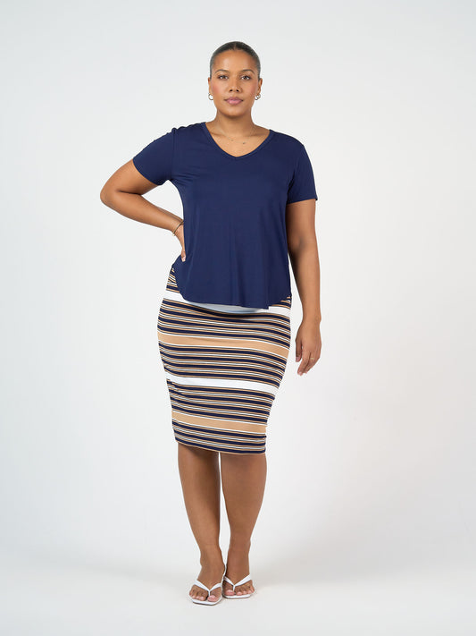 Lou Lou Australia Veronica Bamboo V-Neck T-Shirt in navy.