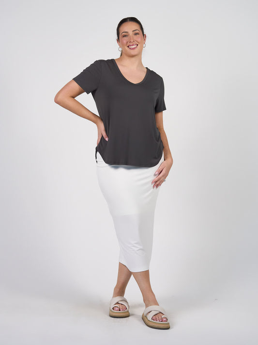 Veronica Bamboo V-Neck T-Shirt - Steel