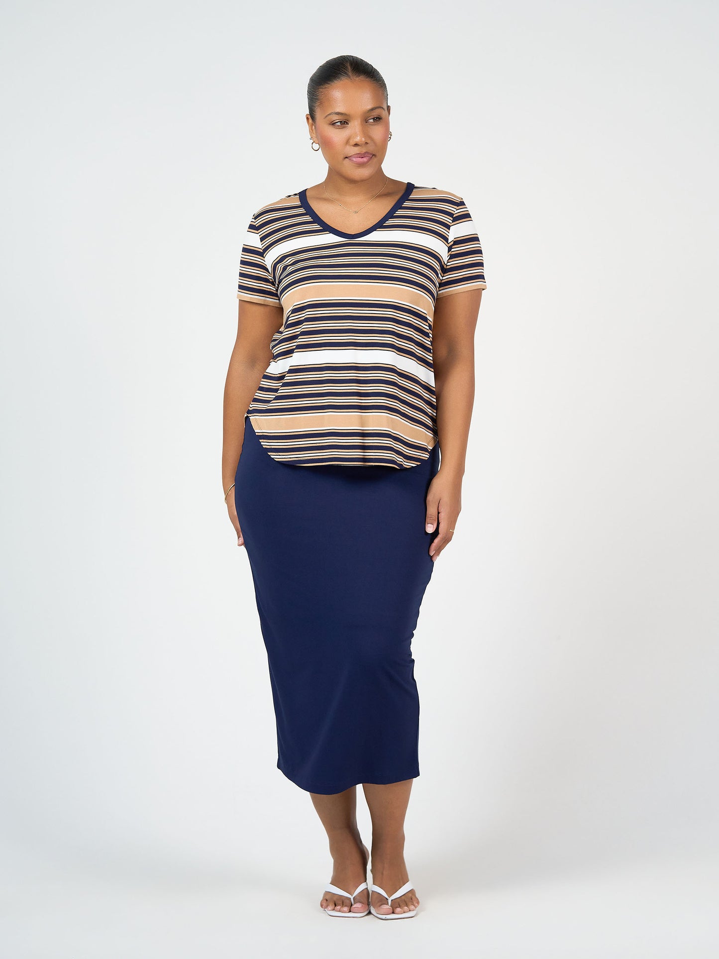 Veronica Bamboo V-Neck T-Shirt - Stripe