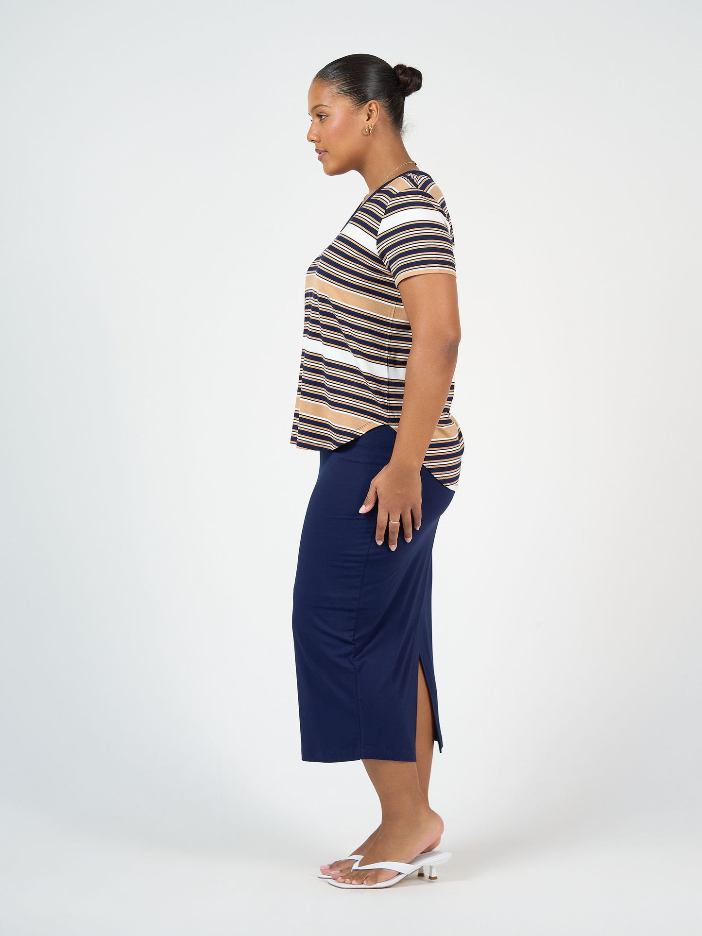 Veronica Bamboo V-Neck T-Shirt - Stripe