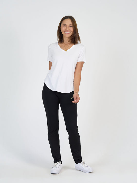 Lou Lou Australia Warwick Bamboo Fold Over Waist Pant in black.