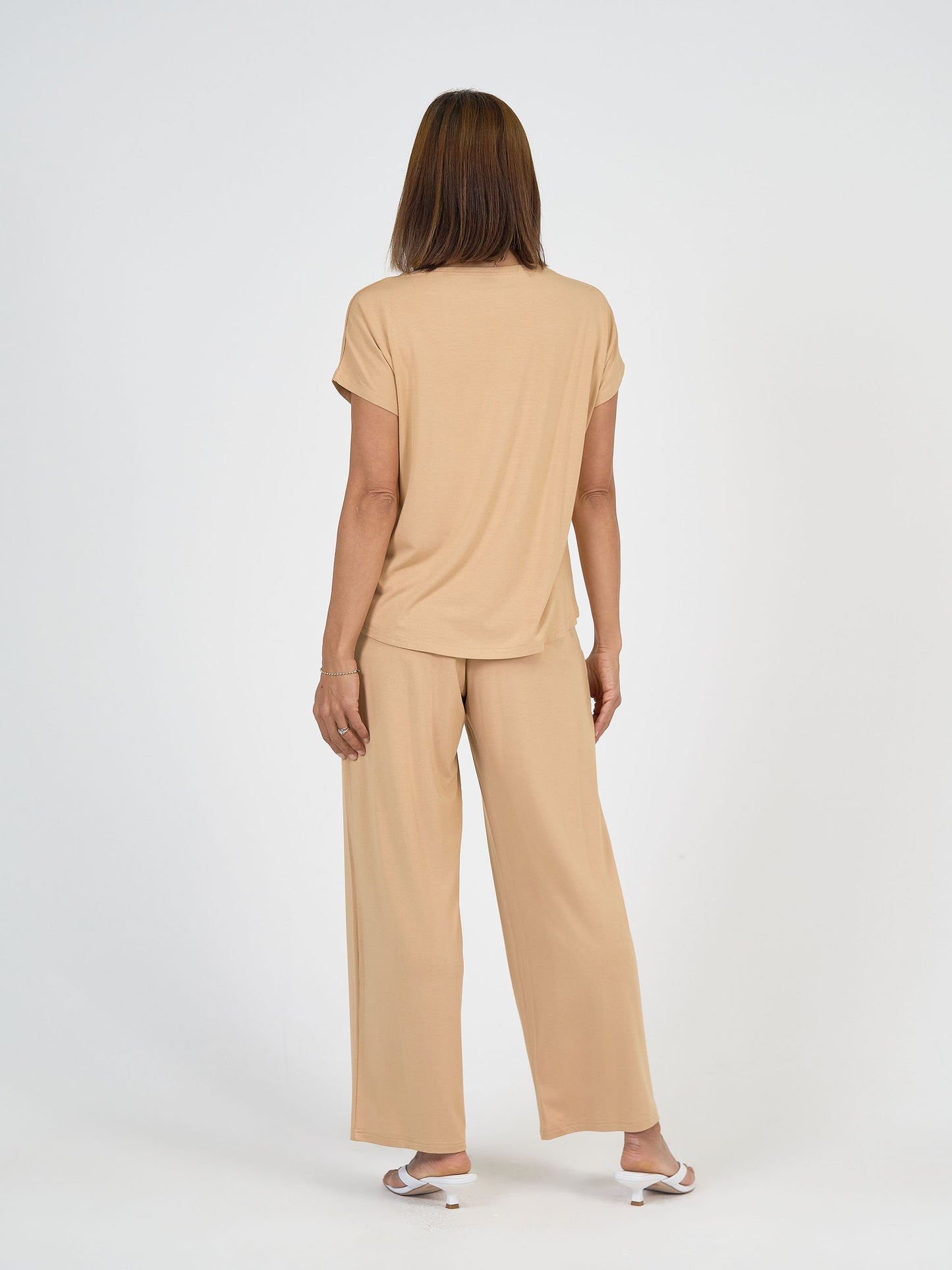 Lou Lou Australia Bamboo Tan T-shirt  and wide leg dress pants 