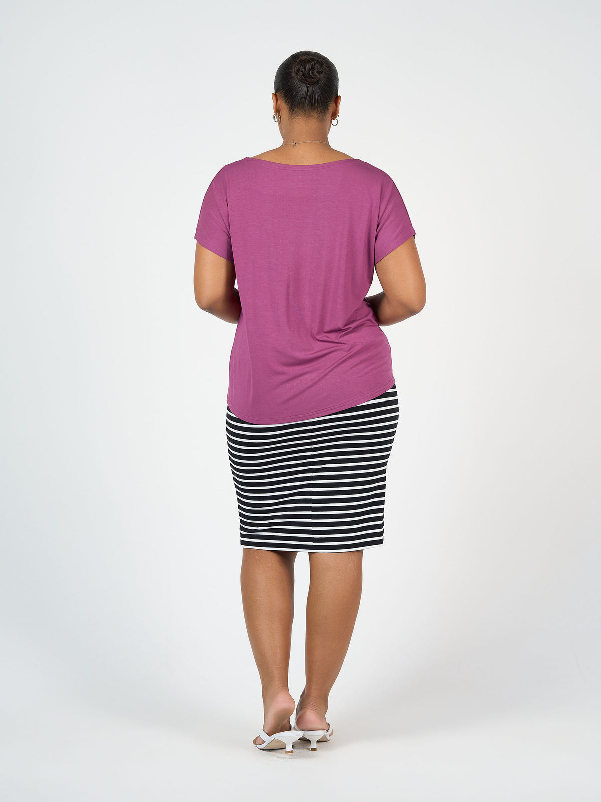 Lou Lou Australia Midi Bamboo Whitney Tube Skirt in Black & White Stripe with a comfortable stretch waistband.