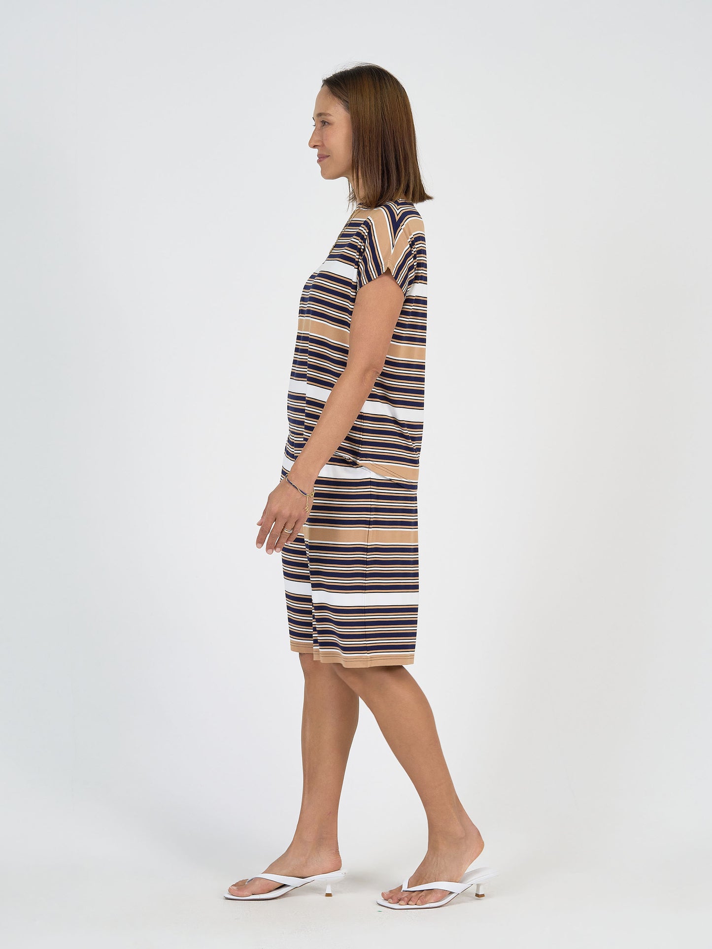 Lou Lou Australia Tan and Navy stripe t shirt and wide leg knee length shor