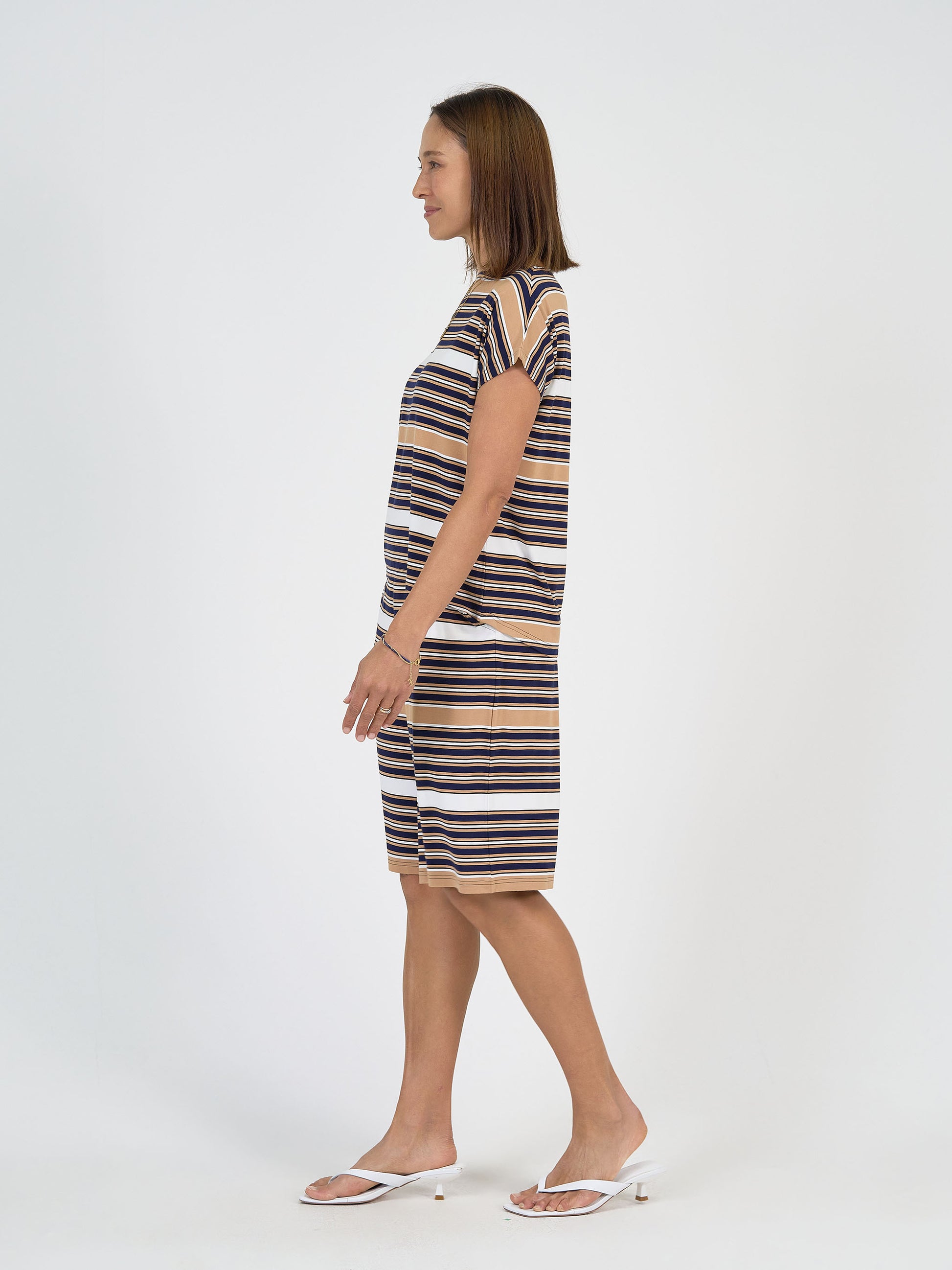 Lou Lou Australia Tan and Navy stripe t shirt and wide leg knee length shor