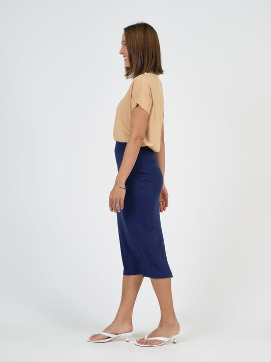 Lou Lou Australia Maxi Bamboo Whitney Tube Skirt in navy.