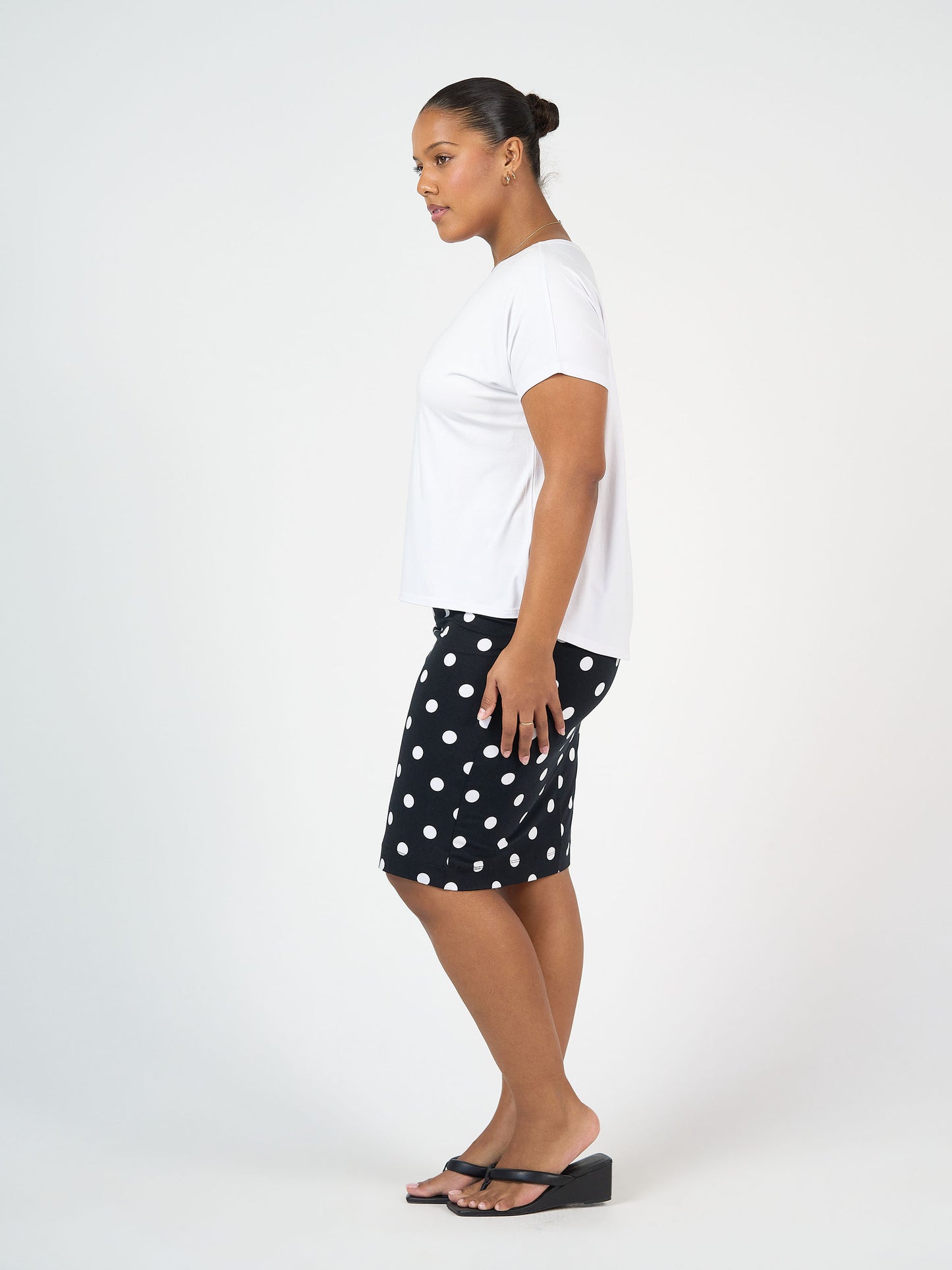 Lou Lou Australia White Bamboo T Shirt and Black and White polka dot  Mdi length  tube skirt