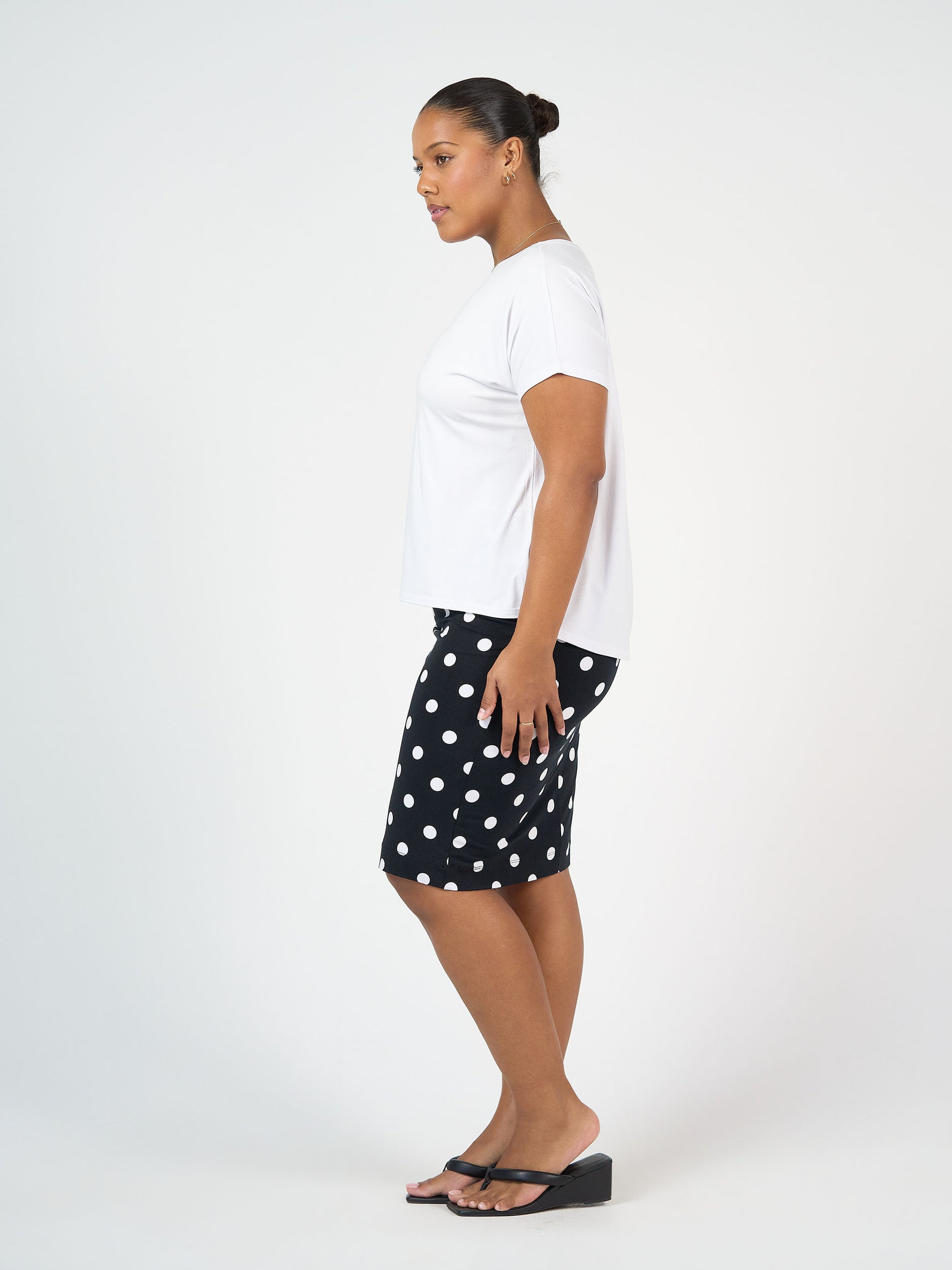 Lou Lou Australia White Bamboo T Shirt and Black and White polka dot  Mdi length  tube skirt
