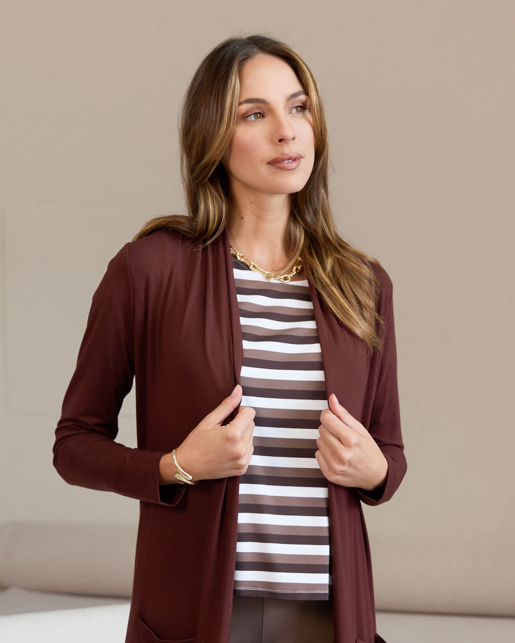 Bamboo Longline Pocket Cardigan - Burgundy