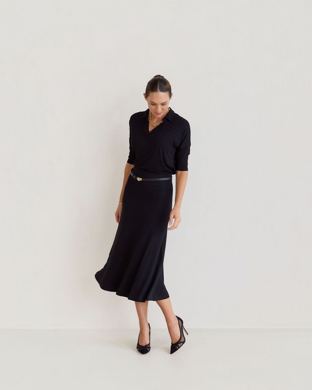 Khan Bamboo Collared Polo Top - Black