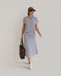 Jackson Bamboo Maxi Skirt - Navy & White Stripe